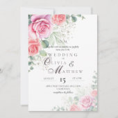 Blush Pink Roses Elegant and Soft Wedding 招待状 (正面)