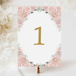 Blush Pink Roses Floral Birthday Sweet 16 Wedding テーブルナンバー