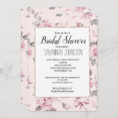 Blush Pink Roses Floral & Bows Bridal Shower 招待状 (正面/裏面)