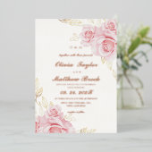 Blush Pink Roses Flowers Wedding 箔招待状 (立ち正面)