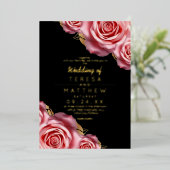 Blush Pink Roses Gold Foil Black Modern Wedding 箔招待状 (立ち正面)