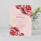 Blush Pink Roses Gold Foil Modern Wedding  箔招待状 (立ち正面)