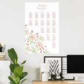 Blush Pink Roses Modern Wedding Seating Chart ポスター (ホームオフィス)