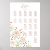 Blush Pink Roses Modern Wedding Seating Chart ポスター (正面)
