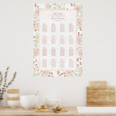 Blush Pink Roses Vintage Wedding Seating Chart ポスター (キッチン)