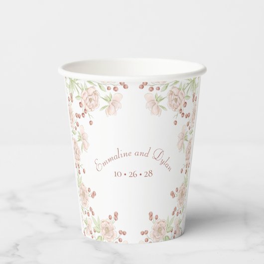 Blush Pink Roses Wedding 紙コップ (裏面)