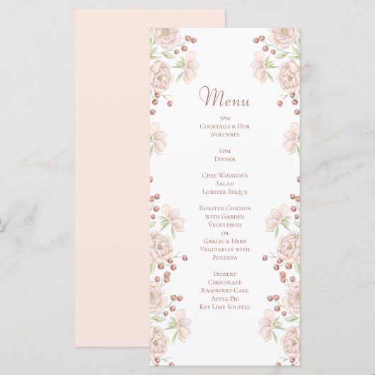 Blush Pink Roses Wedding Menus メニュー (正面/裏面)