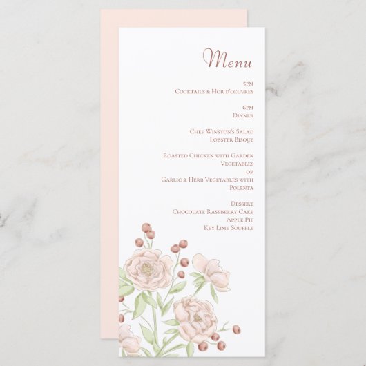 Blush Pink Roses Wedding Modern Menus メニュー (正面/裏面)