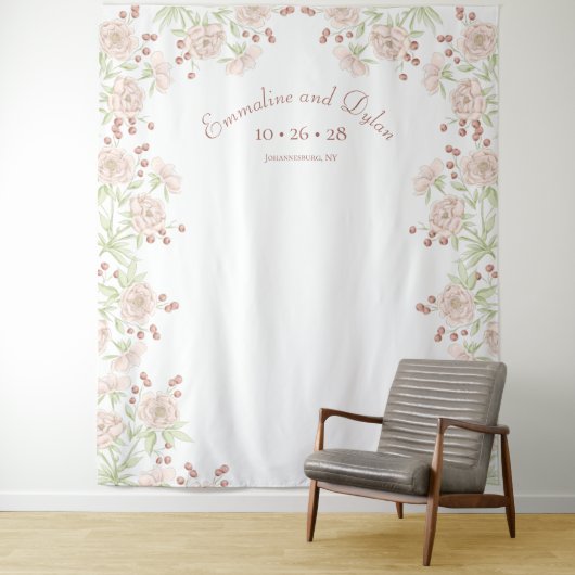 Blush Pink Roses Wedding Photo Backdrop タペストリー (インサイチュ)