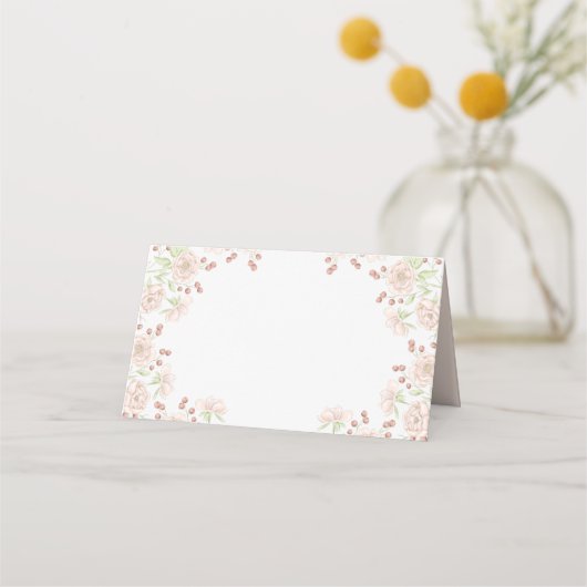 Blush Pink Roses Wedding Place Card プレイスカード (正面)