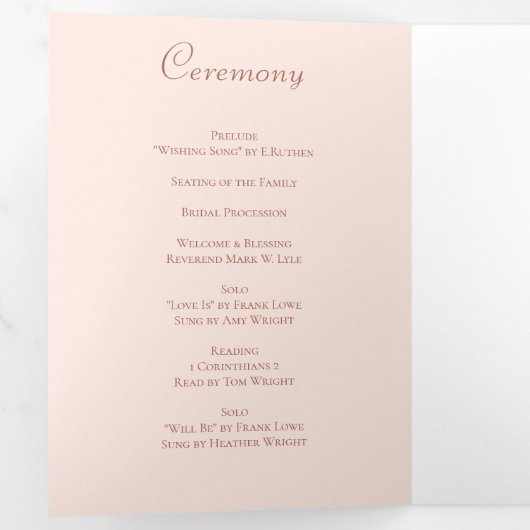 Blush Pink Roses Wedding Programs 三つ折りプログラム (内部最初)