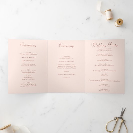 Blush Pink Roses Wedding Programs 三つ折りプログラム (内部)