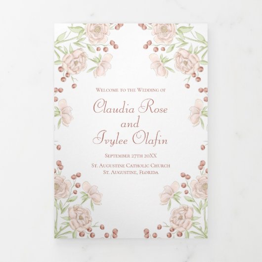 Blush Pink Roses Wedding Programs 三つ折りプログラム (カバー)