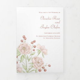 Blush Pink Roses Wedding Programs Modern 三つ折りプログラム