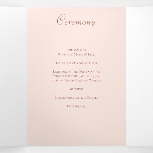 Blush Pink Roses Wedding Programs Modern 三つ折りプログラム (内部中)