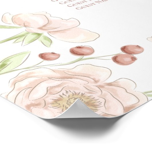 Blush Pink Roses Wedding Seating Chart ポスター (角)