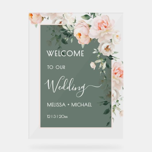 Blush Pink Roses Wedding Transparent アクリルサイン (正面)