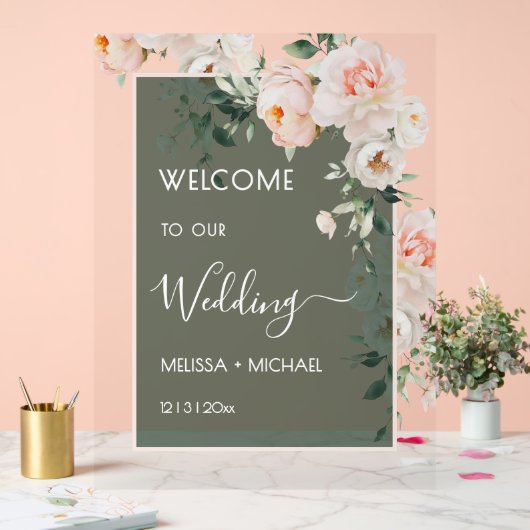 Blush Pink Roses Wedding Transparent アクリルサイン (ウェディング)