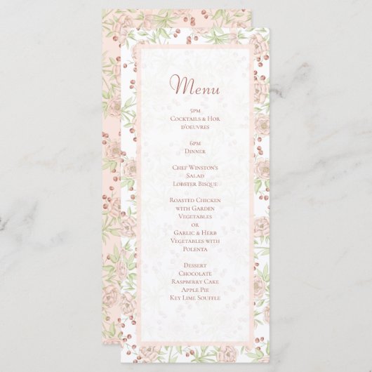 Blush Pink Roses Wedding Vintage Menus メニュー (正面/裏面)