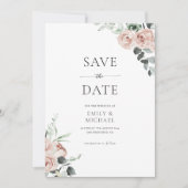 Blush Pink Roses With Photo Elegant Wedding セーブザデート (正面)