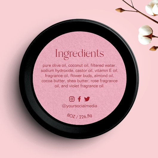 Blush Pink Round Ingredients Product Label ラウンドシール