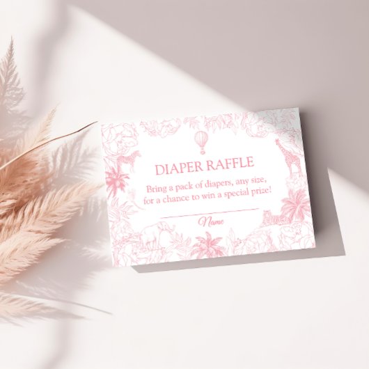 Blush Pink Safari Animals Jungle Diaper Raffle エンクロージャーカード