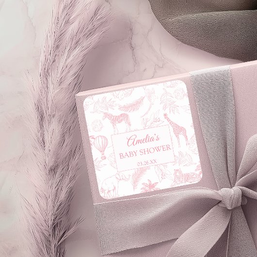 Blush Pink Safari Jungle Animals Baby Shower  スクエアシール