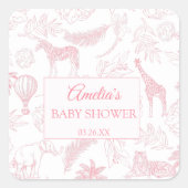 Blush Pink Safari Jungle Animals Baby Shower  スクエアシール (正面)