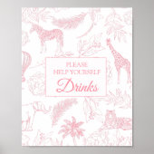 Blush Pink Safari Jungle Baby Shower Drinks Sign ポスター (正面)
