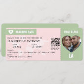 Blush Pink & Sage Green Boarding Pass Wedding 招待状 (正面/裏面)
