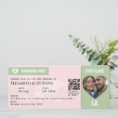 Blush Pink & Sage Green Boarding Pass Wedding 招待状 (スタンド正面)
