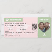Blush Pink & Sage Green Boarding Pass Wedding 招待状 (正面)
