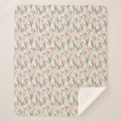 Blush Pink & Sage Orchid Flowers Sherpa Blanket シェルパブランケット (正面)