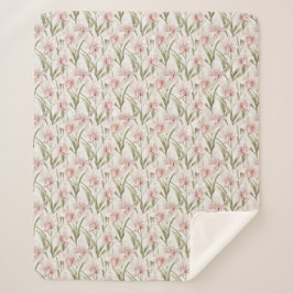 Blush Pink & Sage Orchid Flowers Sherpa Blanket シェルパブランケット