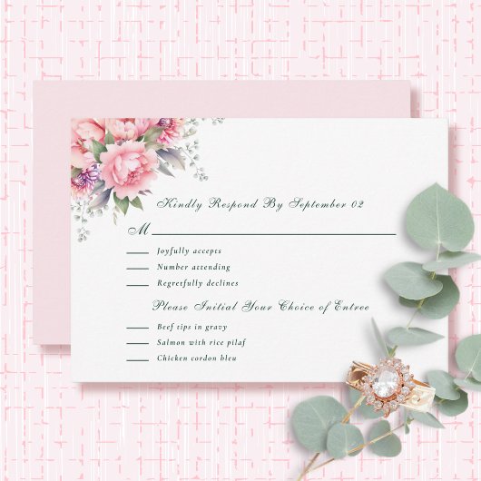 Blush Pink Sage Watercolor Floral Menu RSVP 