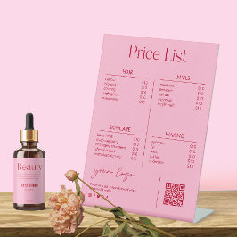 Blush Pink Salon Beauty Price List 台座サイン