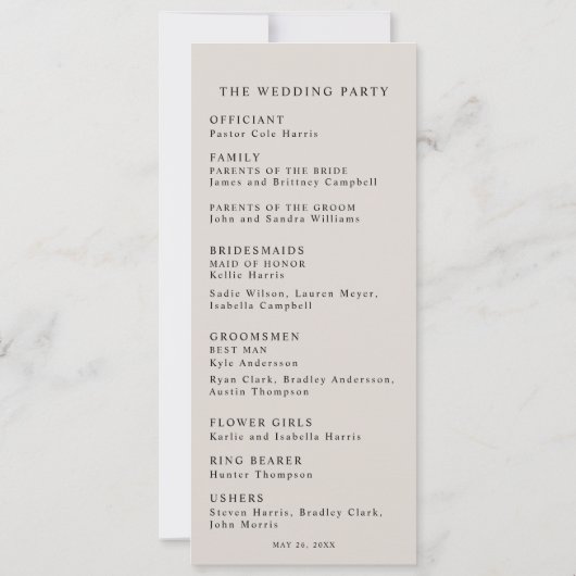 Blush Pink Satin Elegance Wedding Program 招待状 (裏面)