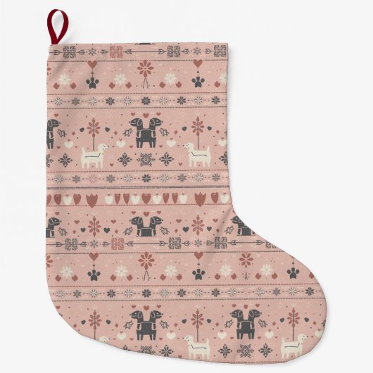 Blush Pink Scandinavian Dog Print – Nordic Minimal ラージクリスマスストッキング (正面)