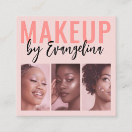 Blush Pink Script 3 Photo Makeup スクエア名刺