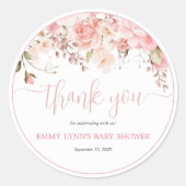 Blush Pink Script Baby Shower Thank You ラウンドシール (正面)