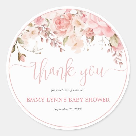 Blush Pink Script Baby Shower Thank You ラウンドシール (正面)