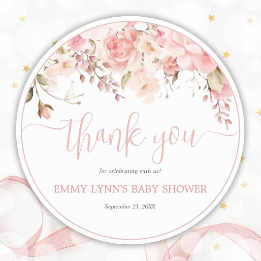 Blush Pink Script Baby Shower Thank You ラウンドシール
