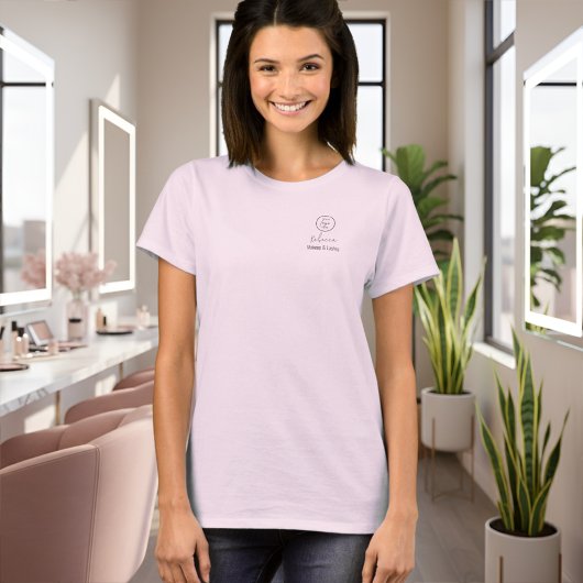 Blush Pink Script Employee Name Makeup Studio Logo Tシャツ