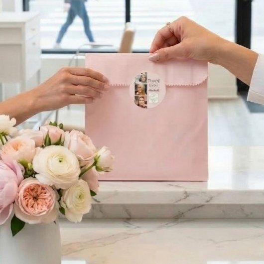 Blush Pink Script Logo 3 Photo Lash Tech Thank You ラウンドシール