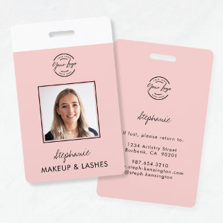 Blush Pink Script Logo Employee ID Photo Makeup バッジ