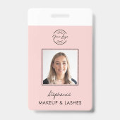 Blush Pink Script Logo Employee ID Photo Makeup バッジ (正面)