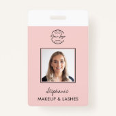 Blush Pink Script Logo Employee ID Photo Makeup バッジ (正面)
