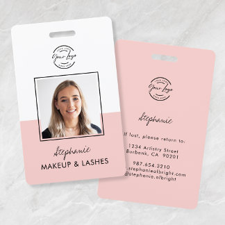 Blush Pink Script Logo Employee Photo ID Makeup バッジ
