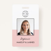 Blush Pink Script Logo Employee Photo ID Makeup バッジ (正面)