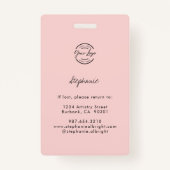Blush Pink Script Logo Employee Photo ID Makeup バッジ (裏面)